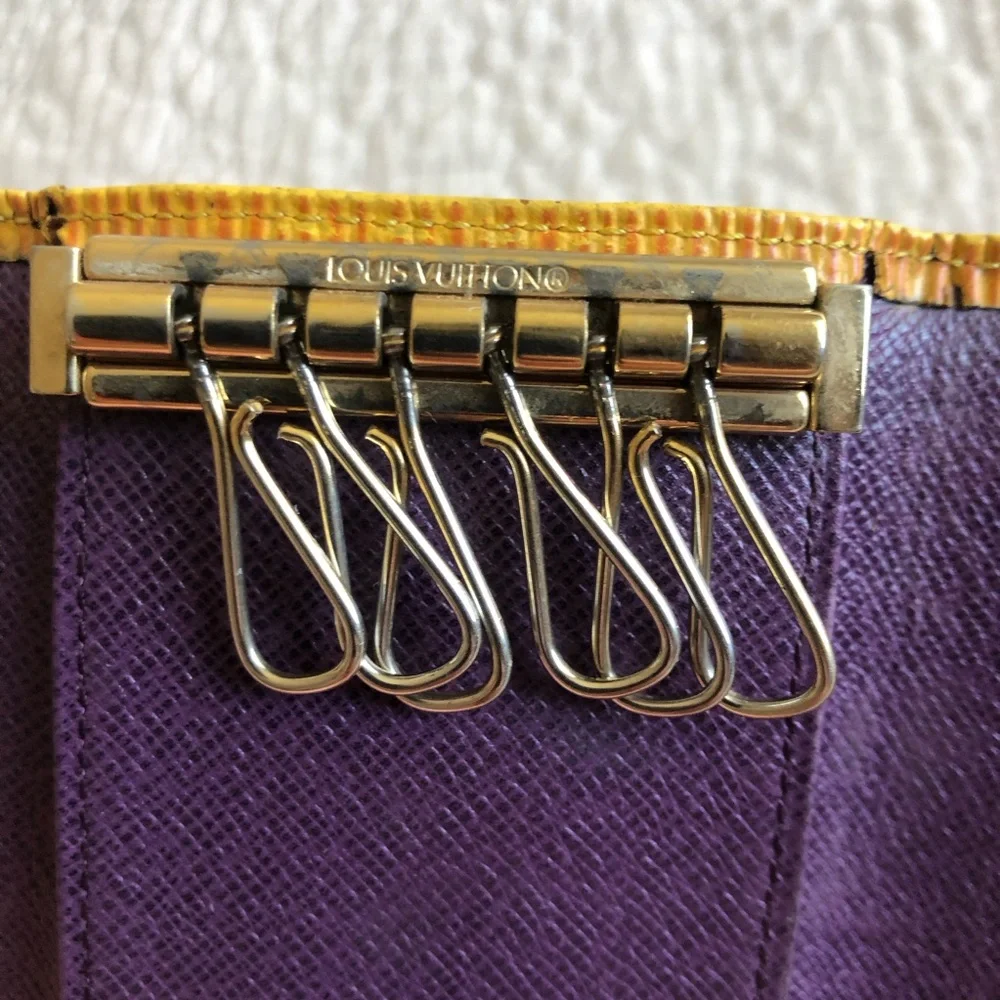 Louis Vuitton Epi Yellow Multicles 6 Ring Key Leather Case w/ purple interior